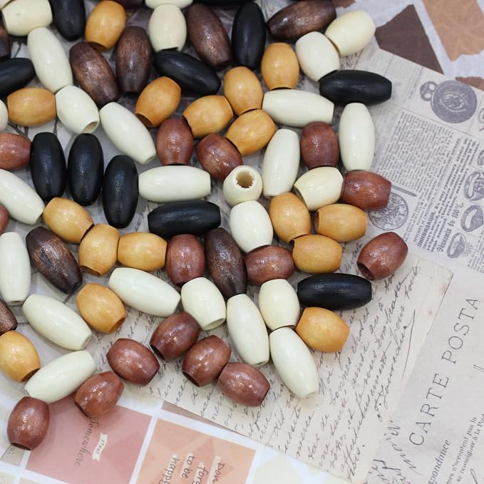 120Pcs Oval Wood Beads, BetterJonny Large Hole Wooden Barrel Beads Loose Wooden - Image 3