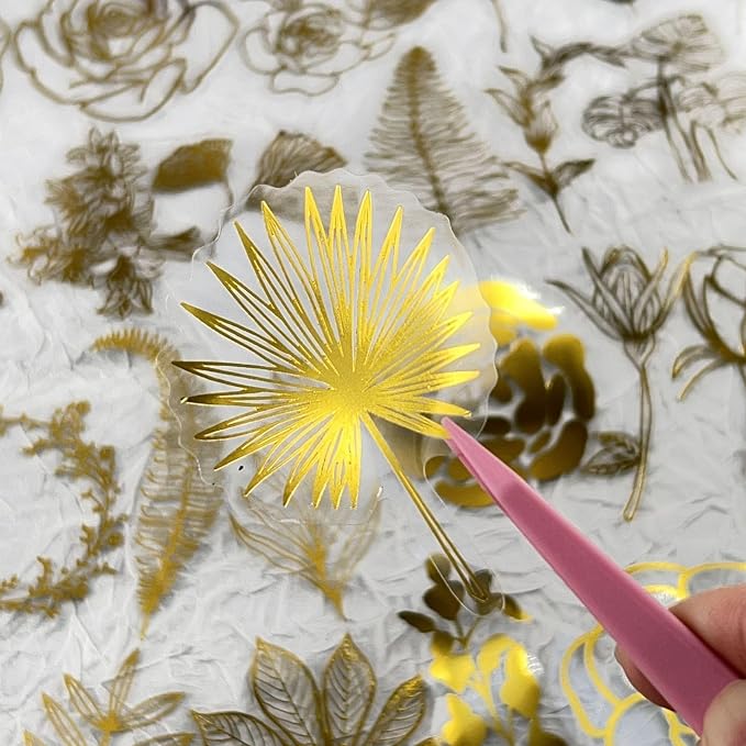 50PCS Boughs and Flowers Stickers Aesthetic PET Stickers Gold Stamp Decal - Image 2