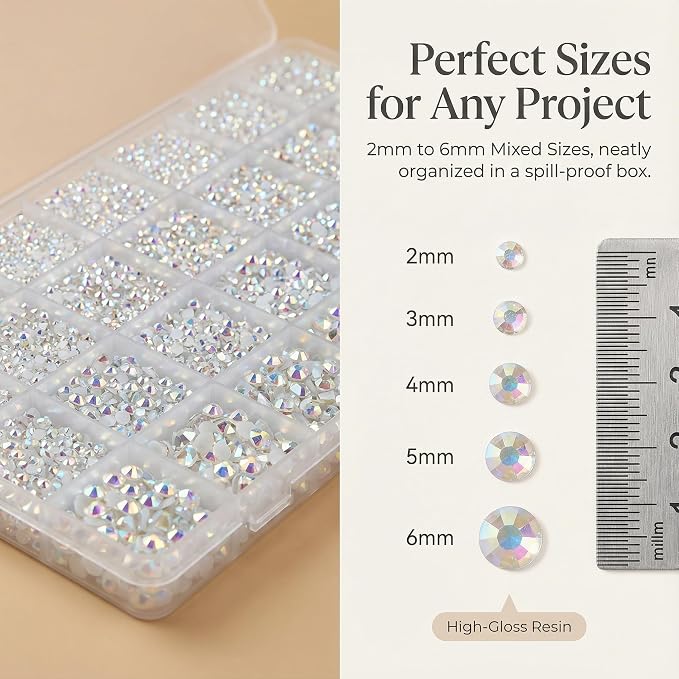 36000Pcs White AB Rhinestones for Bedazzling, Iridescent Mixed Sized 2-6mm - Image 3
