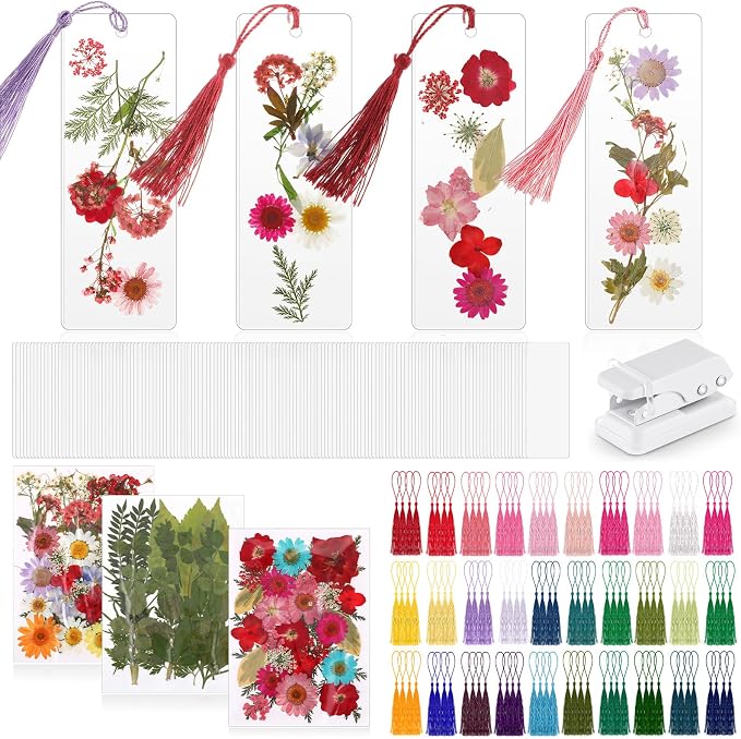 Fuyoooo 376 Pcs Pressed Flowers Bookmark Making Kit, DIY Bookmark Laminating by Liraitoya