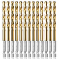 13PC 1/4" Titanium Coated Twist Hex Shank Drill Bit Set, 135 Degree Tip HSS Drill Bit Sets, Impact Driver Drill Bits for Wood, Steel, Metal, Plastic with Quick Change Design