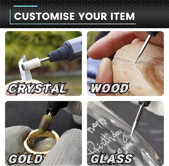 AM ARROWMAX Electric Mini Engraving Pen with 36 Bits, Aluminum Case, APP, Wireless Magnetic Charger, Tool Bag, Cordless Rotary Tool，Engraving Pen for Metal, Wood, Glass and Plastic (SGS Mini Plus)