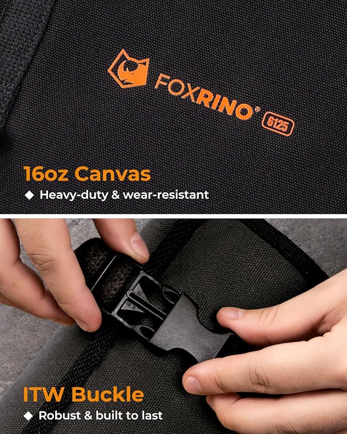 Wrench Roll, Wrench Roll Up Pouch, Gifts for Men Father Dad Mechanic, Heavy Duty Canvas Wrench Organizer Bag (Black, 17+1 SAE)