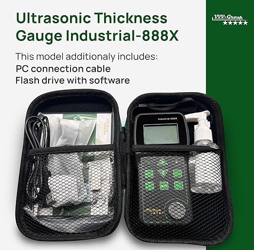 Ultrasonic Thickness Gauge Industrial-888X Echo-Echo Mode Measure Through Coating up to 19.685mils (500 microns) / Cast Iron Thickness Measurement/PC Connection (All Material)