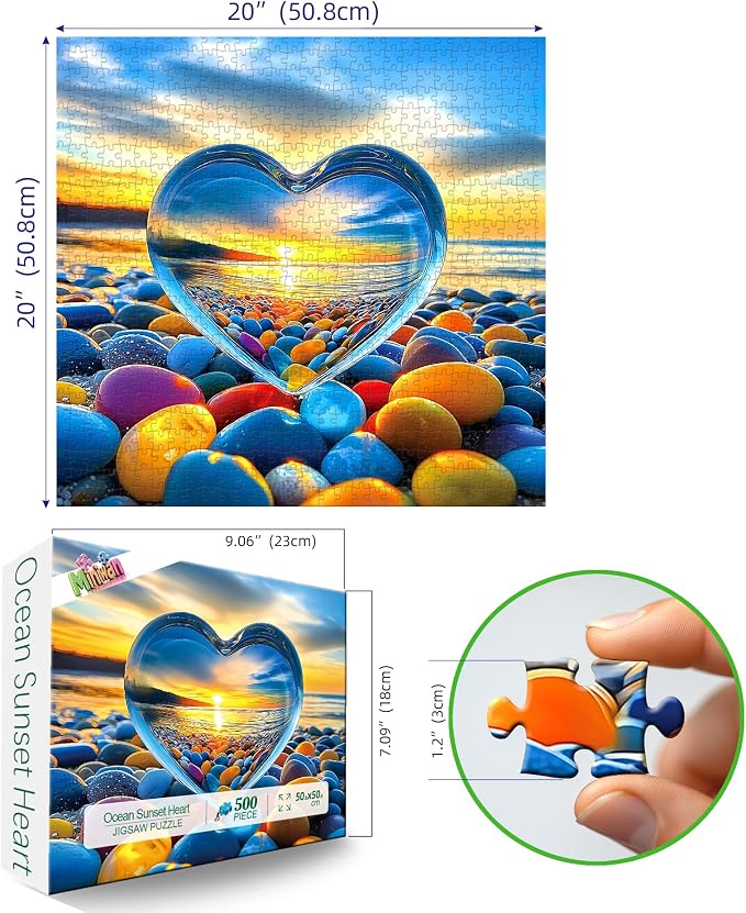 MINIWAN Sunset Heart Puzzles for Adults 500 Pieces, Letters on Back, Reference - Image 2