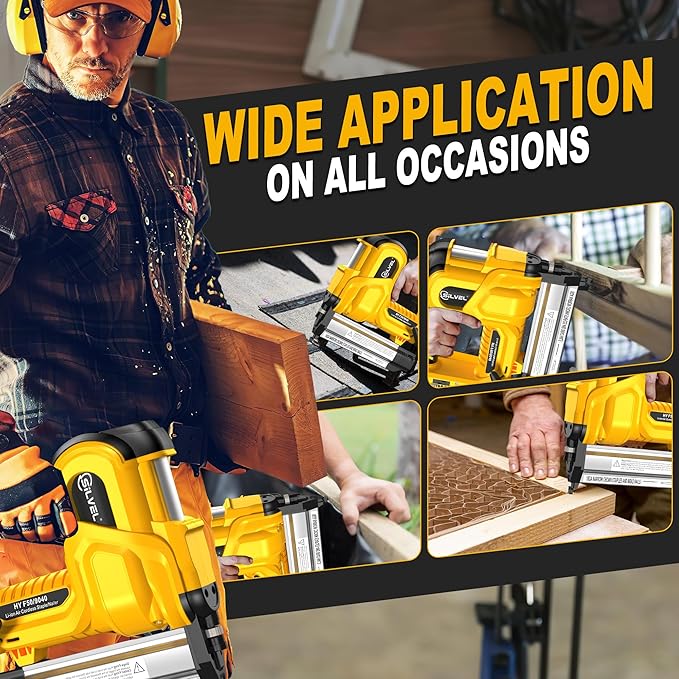 SILVEL 18 Gauge Cordless Brad Nailer, 2 in 1 Cordless Nail Gun/Electric Stapler, 2 * 4.0Ah Battery Powered Nail Gun, Fast Charging for Woodworking,Home Improvement, YELLOW