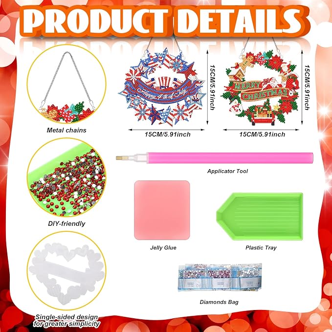 Cinnvoice 12 Pcs Summer Seasonal Diamond Art Hanging Ornament Kit - Image 3