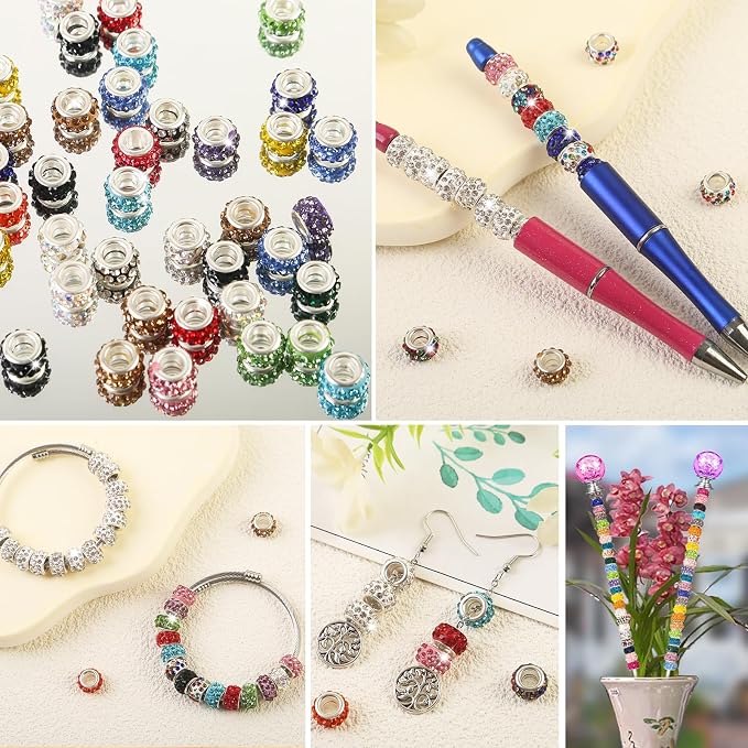 400 Pieces Large Hole Beads Mixed Color Rhinestone European Beads Large Hole - Image 2