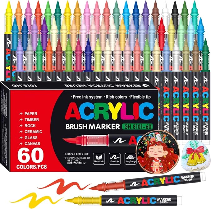 Amamao Acrylic Paint Markers, Soft Brush Tip Pens and Markers, Acrylic Paint by Amamao