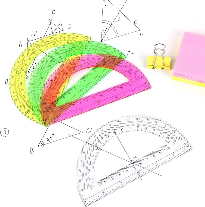 Plastic Protractor Math Protractors 180 Degrees for Geometry Classroom Student School Office Supplies, 6 Inch, Pack of 2 (Clear)