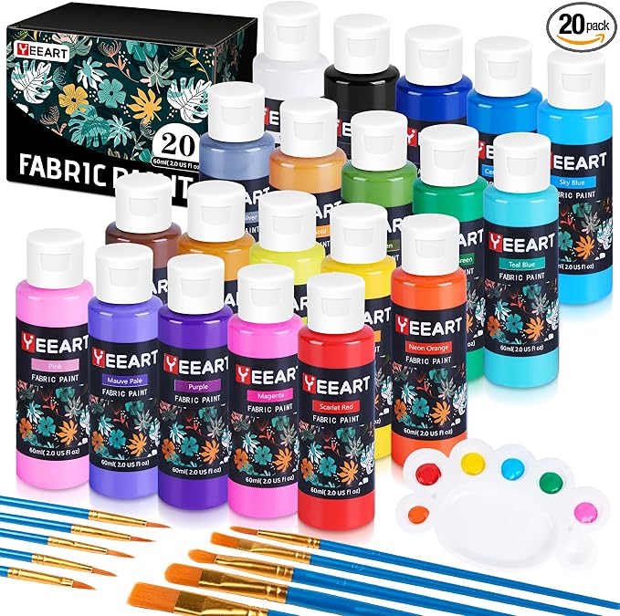 Fabric Paint, Yeeart 20 Colors Permanent Soft Fabric Paint Set by Yeeart