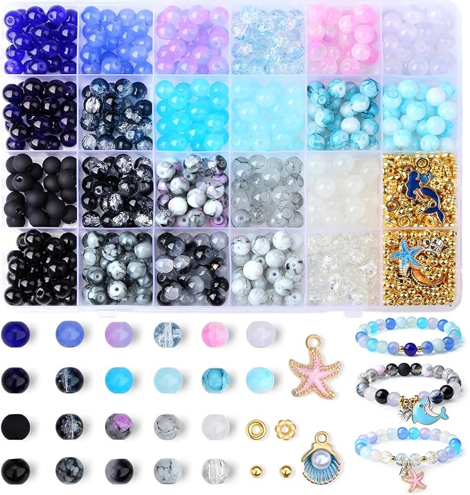 DUQGUHO 8mm Black Blue and White Beads by DUQGUHO