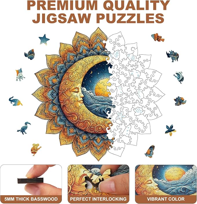 200 Pieces Sun and Moon Wooden Puzzles - Image 3