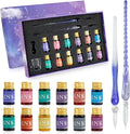 Glass Dip Pen Ink Set, 2 Crystal Signature Glass Pen, 12 Gold Powder Drawing by OT-NVWOZR