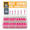 250PCS Red Heat Shrink Ring Terminal Kit – 22-16 AWG Wire Terminal Connectors Assortment, 6 Sizes (#8, #10, 1/4", 5/16", 3/8", 1/2") – Waterproof Tinned Copper Electrical Ring Connectors