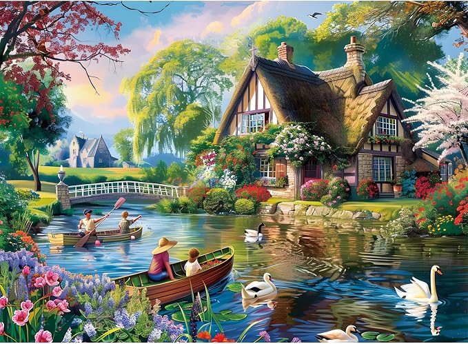 500 Pieces Puzzle for Adults, Waterside Cottage Puzzle, Recycled Cardboard by Maiqufa