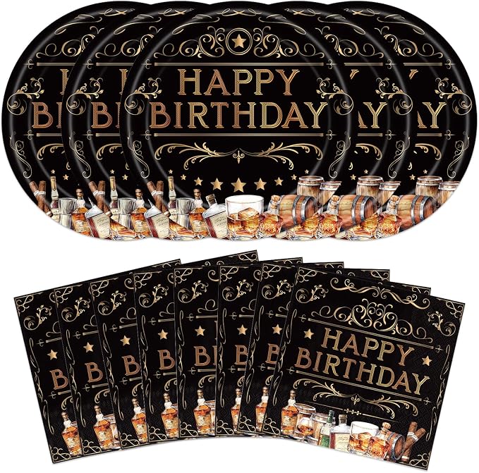 40Pcs Whiskey Birthday Plates Napkins by Unknown