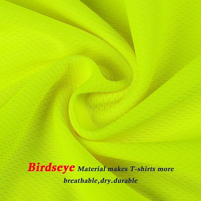 High Visibility Class 3 T Shirts，Hi Vis Safety Shirts with Reflective Strips and Pocket, Long Sleeve Quick Dry Mesh Construction Work Shirt for Men/Women Lime,2XL