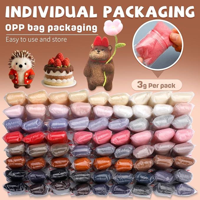 Mayboos 72 Pcs Needle Felting Wool, 24 Colors 7.6 oz Wool Roving Yarn, Fiber - Image 2