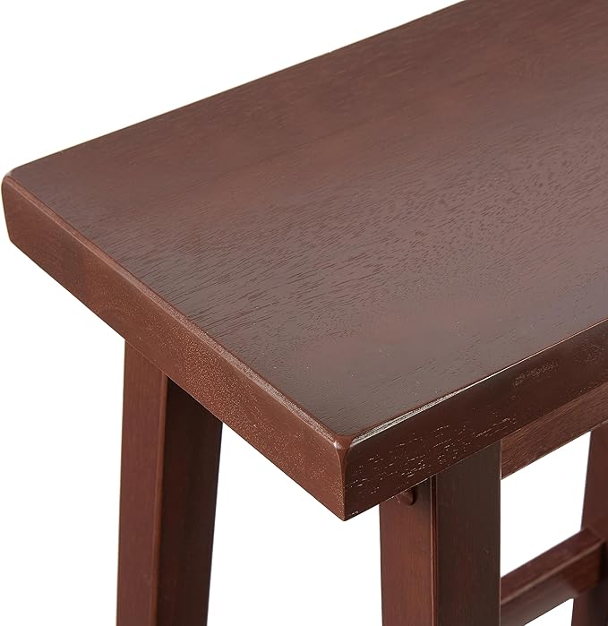 Amazon Basics Solid Wood Saddle-Seat Kitchen Counter Barstool with Footrest, Easy Assembly - 29-Inch Height - Walnut - Set of 2