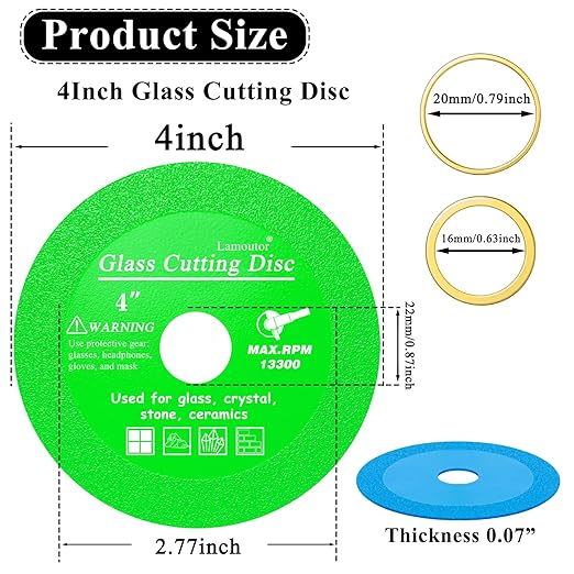 Lamoutor 3Pcs 4 Inch Glass Cutting Disc for Angle Grinder, Diamond Saw Blade, Tile Cutter Blade for Cutting Marble Glass Tile Jade Crystal（Green/Blue/Yellow）