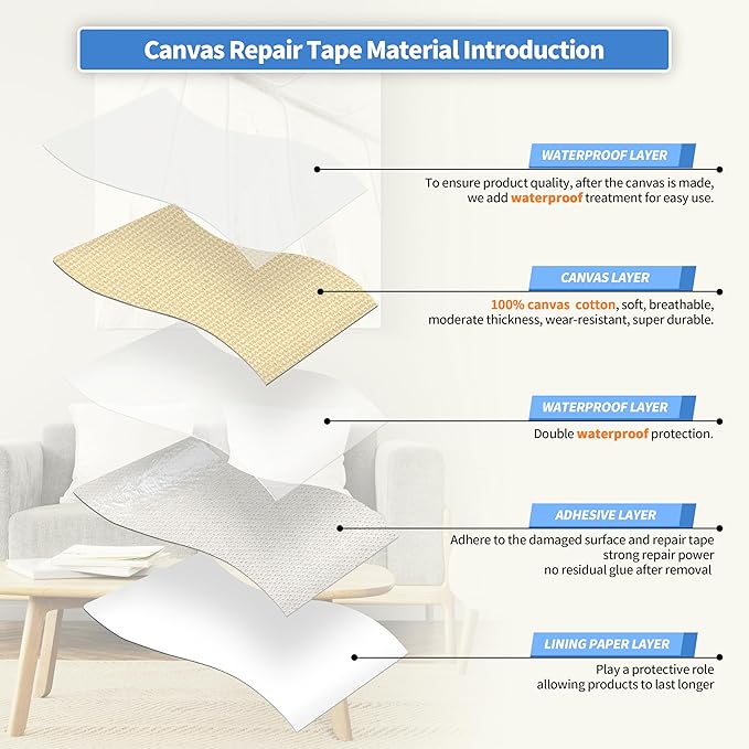 KING MOUNTAIN Canvas Repair Tape,Outdoor Gear Patch, 12×60 Inches,Waterproof,Self-Adhesive for Repairing Boat Covers,Sun Shades,Sofas,Tents,Lounge Chairs,Awnings (Beige)