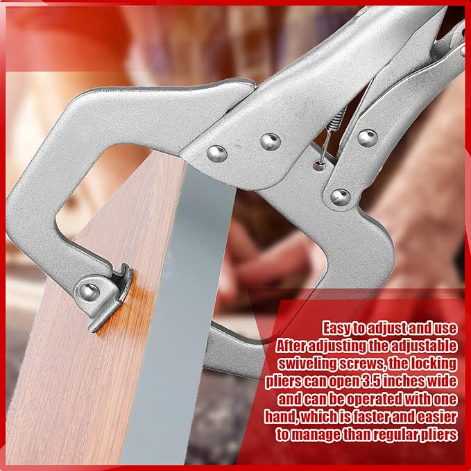 Yexiya 10 Pcs Locking C Clamp, Locking Pliers Adjustable Welding Clamp with Regular Tip and Swivel Pad for Shop Home Farm and Auto Workshop Woodworking, Cabinetry, Repair (11 Inch)