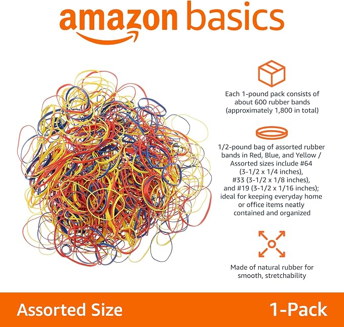 Amazon Basics Assorted Size and Color Rubber Bands, Strong Elastic Stretch - Image 2