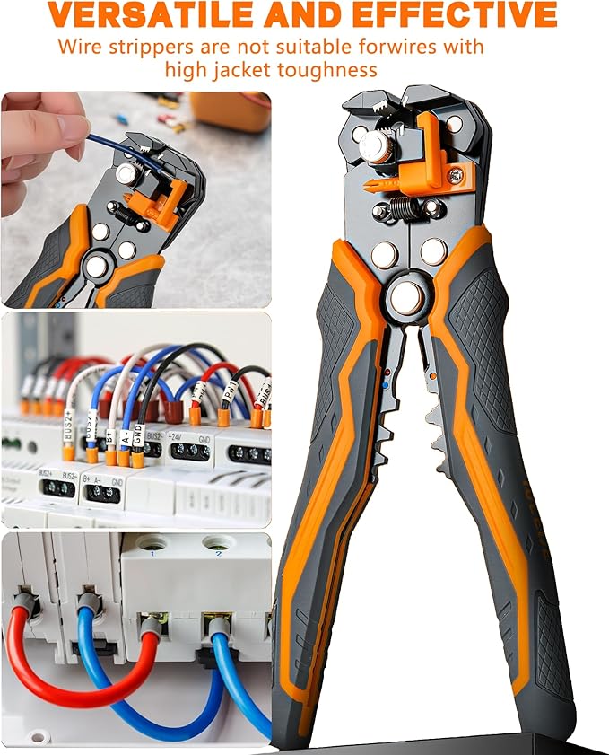 Automatic Wire Stripper for 10-24 AWG, 8 Inch 3-In-1 Tool for Stripping, Cutting, and Crimping, Multi-function Tool for Industrial and DIY Use