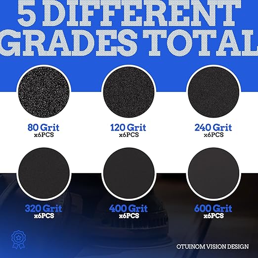 36PCS 6 inch Silicon Carbide Sanding Discs, Wet Dry Orbital Sander Hook and Loop Sandpaper 80 120 240 320 400 600 Grit, Best for Metal, Automotive Sanding