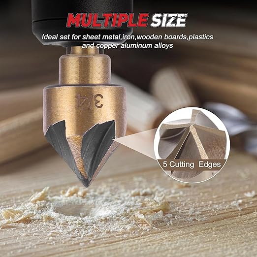 5Pcs Step Drill Bit & 5Pcs Countersink Drill Bit Set, Titanium Coated, HSS Step Bit, 50 Sizes of Step Bit for Metal with Aluminum Case, Multiple Hole Stepped Up Bits for DIY