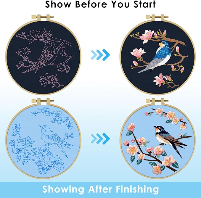 ERKOON Embroidery Kit for Beginners, 2 Set Floral Cross Stitch Set Include - Image 5