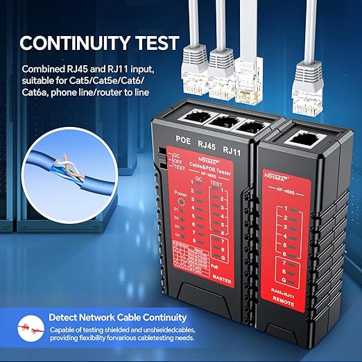 NOYAFA NF-468S Network Cable Tester, RJ12 RJ11 RJ45 Ethernet Cable Tester for CAT5 CAT5E CAT6 CAT6A, POE Tester Continuity UTP/STP Cable Toner LAN Telephone line CAT3 Cable Network Tools