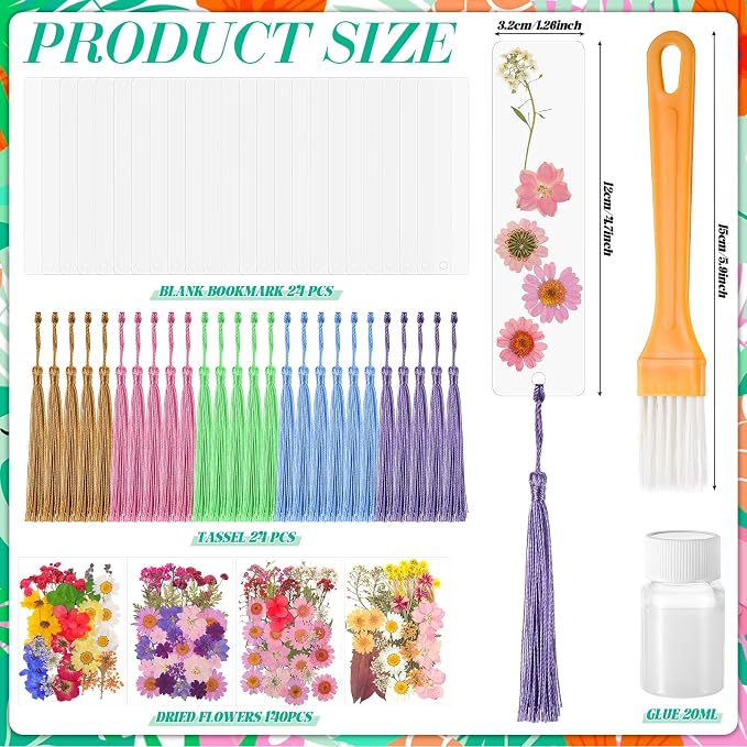 Eaasty 190 Pcs Pressed Flower Bookmark Making Kit, 24 Clear Acrylic Bookmarks - Image 2