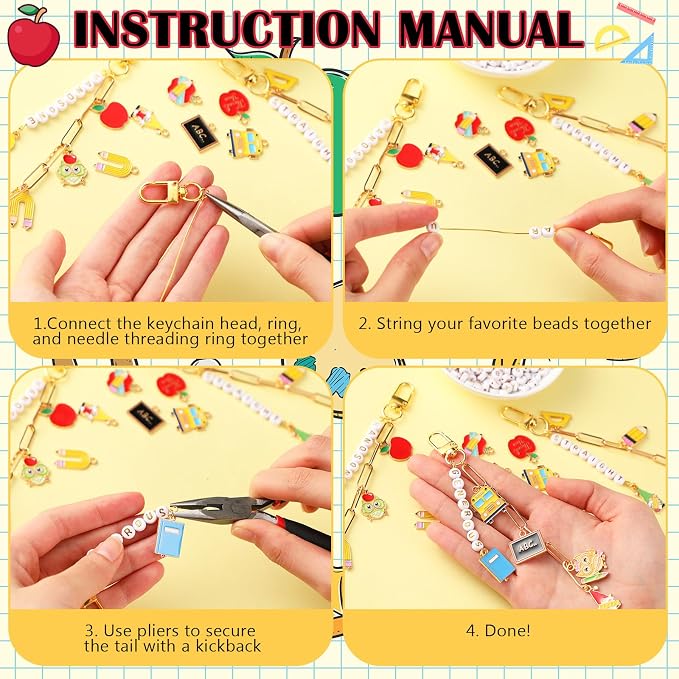 CraftyDream 558 Pcs Teacher Charms Keychain Making Kit Back to School DIY Craft - Image 2
