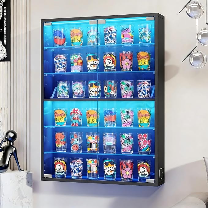 6-Tier Wall Display Case with Glass Doors, LED Sports Card Display Case with - Image 3