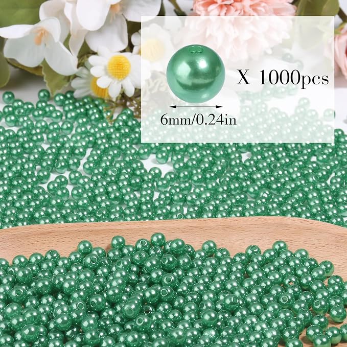 1000pcs Christmas Green 6mm Pearl Beads - Image 2