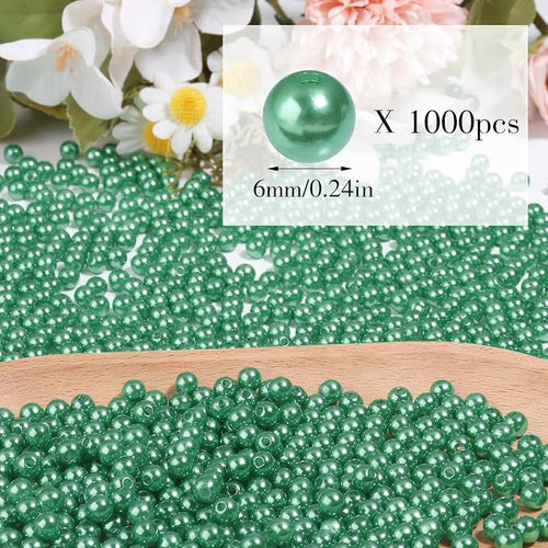 1000pcs Christmas Green 6mm Pearl Beads - Image 2