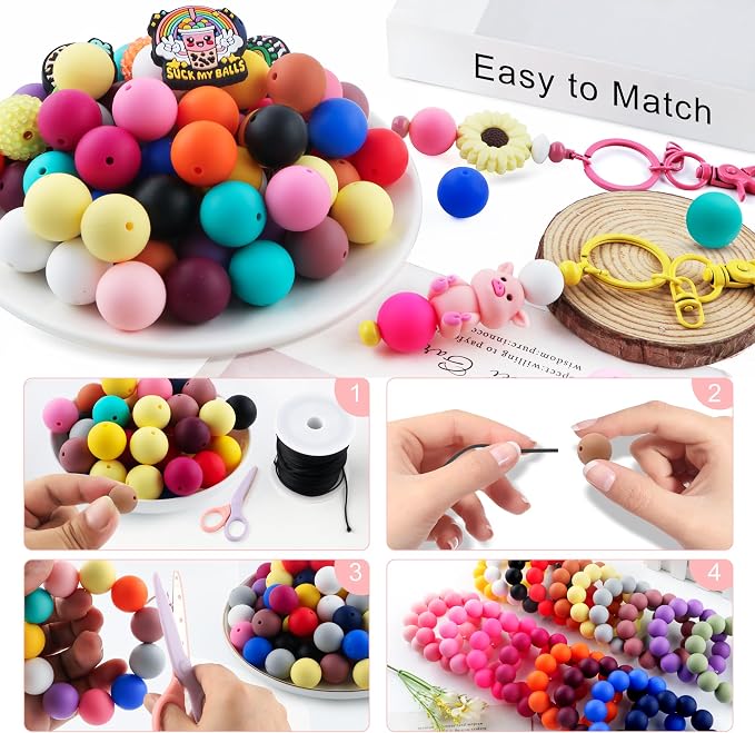 64Pcs 19mm Silicone Beads for Keychain Making and Bracelet Making, 16 Colors - Image 6