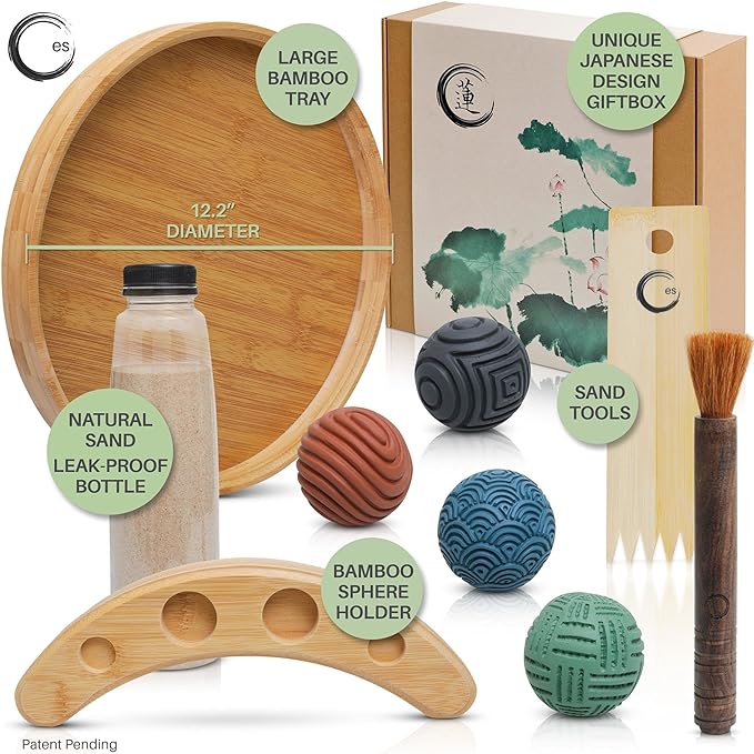 ENSO Zen Garden for Desk, Japanese Bamboo Sand Tray Therapy Kit | Lead-Free - Image 6