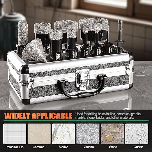 Diamond Hole Saw Kit Tile Drill Bits, 11 PCS Diamond Core Drill Bits Set 6/8/10/19/25/35/51/65mm+50mm Chamfer Saw +20mm Finger Bit+SDS Adapter Porcelain Hollow Drill Hole Saw for Ceramic, Granite