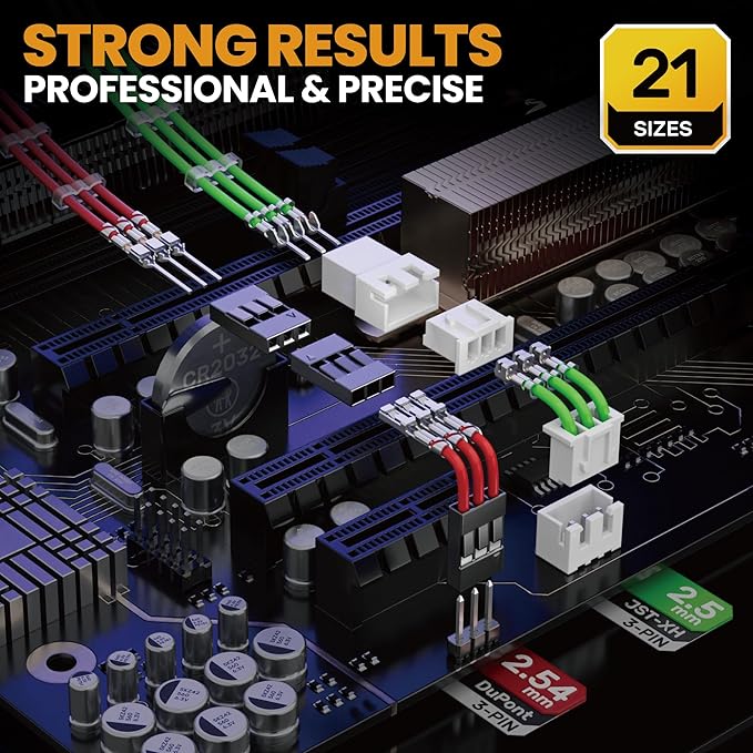 SOMELINE Crimp Tool Connector Kit, JST-XH 2.5mm/Du Pont 2.54mm Connector Set, 21 Types of Connectors, 30-20 AWG Ratcheting Crimper for JST Series,KF2510,Molex,AMP EI Series