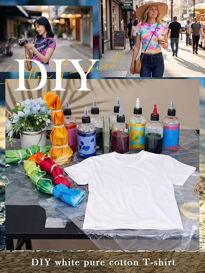 Silkfly 3 Pcs White Tie Dye DIY Cotton Cute Tee Tie Dye DIY Party Supplies - Image 6