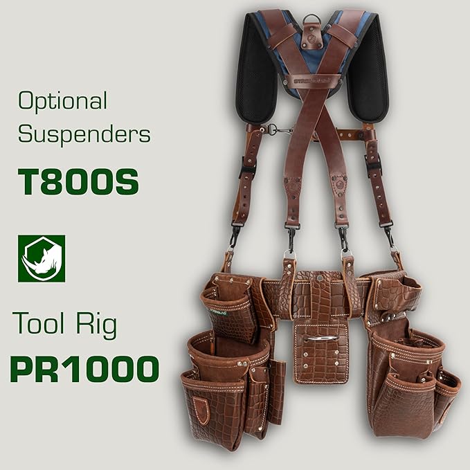 STRONGLAD Leather Carpenter Tool Belt - Top-Grain with 21 Pockets-Heavy Duty Framing Tool Belt & Carpenter Bags for Construction PR1000