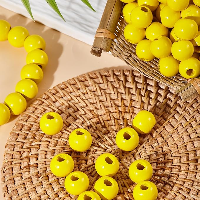 240Pcs Yellow Wood Beads 16mm for Craft Large Hole Wood Beads for Craft - Image 2