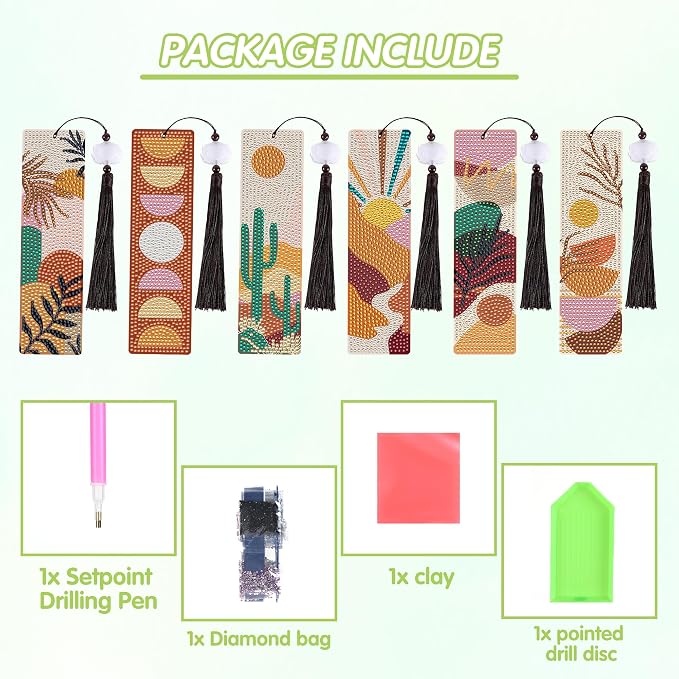 Boho Diamond Painting Bookmark Kit: 6PCS Aesthetic Diamond Art Bookmarks - Image 2