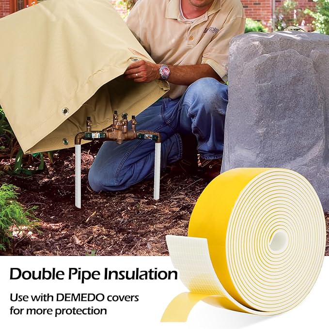 Pipe Insulation Tape, Pipe Wrap Insulation Foam Tape Self Adhesive, Outdoor Water Pipe Insulation Roll for HVAC, AC Line Insulation, 4 inch x 16.5 FT Heat Tape for Water Pipe, White