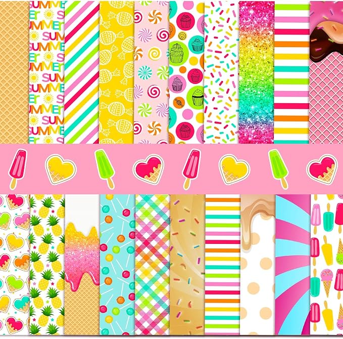 HunnmingRe 20 Pcs 10''x10'' Summer Quilting Fabric Square Ice Cream Pineapple by HunnmingRe