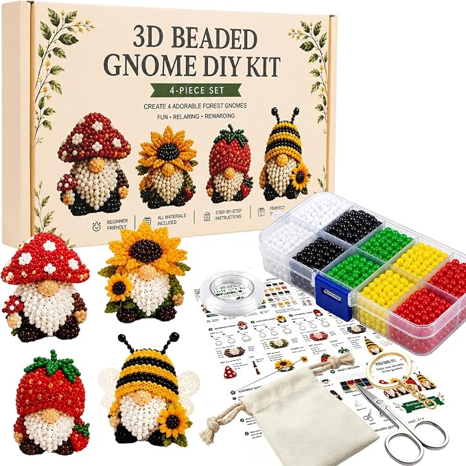 3D Beaded Gnome DIY Kit, Mini Beaded Gnome Craft Kit, Funny Handmade Gnome DIY by Unknown