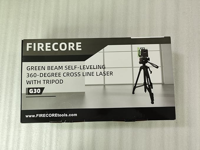 Firecore 360° Laser Level with Tripod, 100Ft Self Leveling Laser Level Green Cross Line Laser Leveler Tool for Picture Hanging Wall Tile Floor Construction, 60" Compact Tripod & Carry Pouch Included
